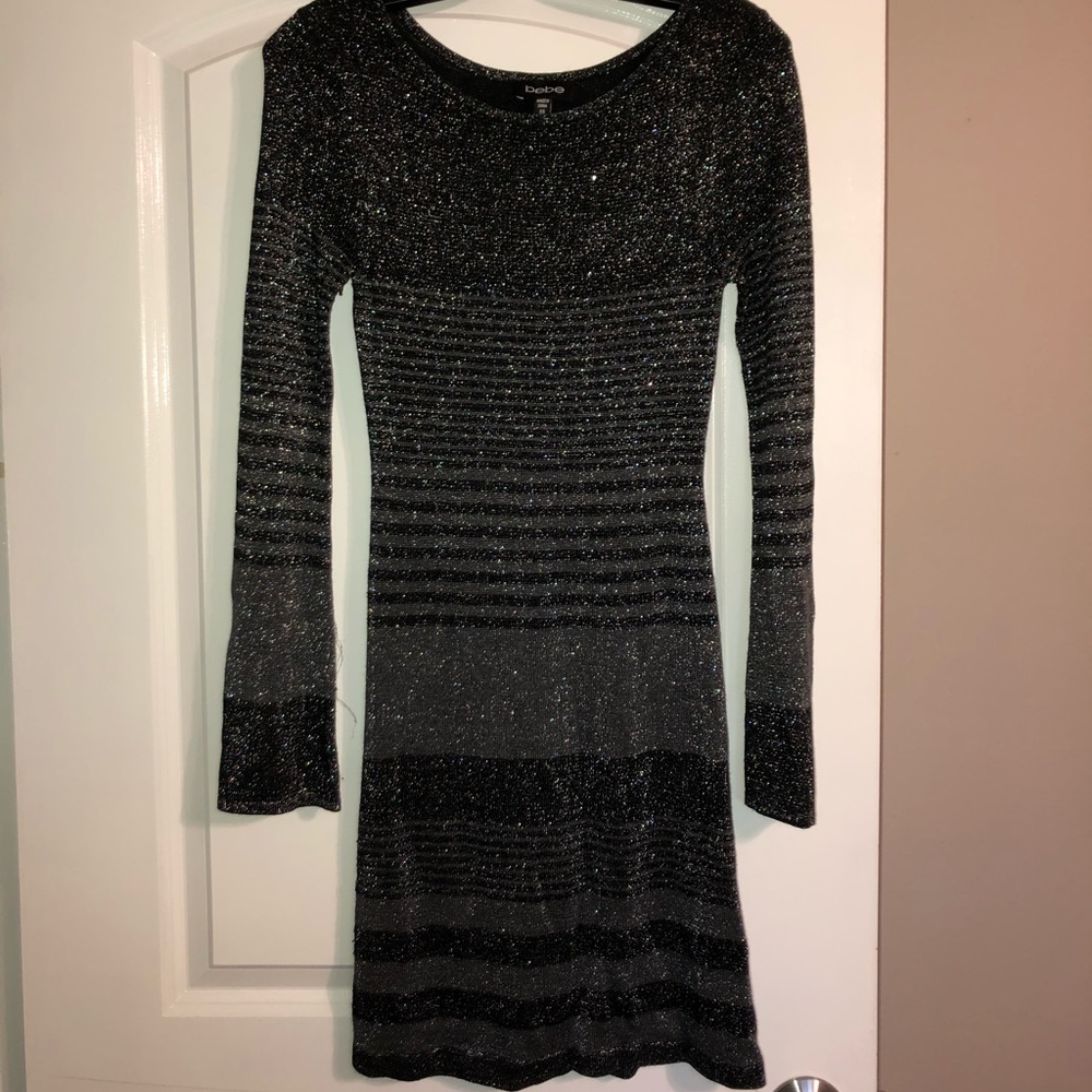 BEBE Metallic Mini Sweater Dress